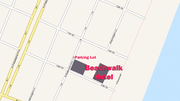 map showing location of parking lot near Beach Walk Hotel